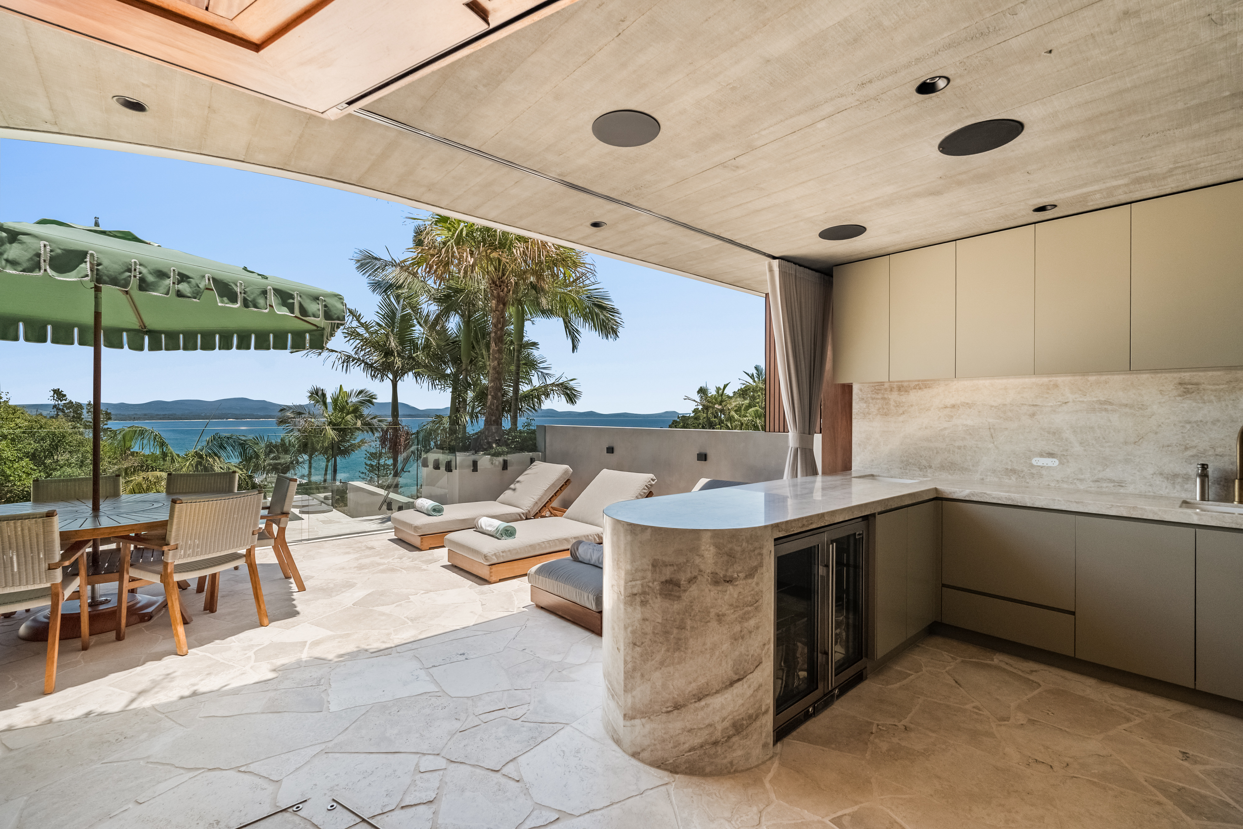 Outdoor kitchen and entertaining terrace — professional real estate photography Byron Bay