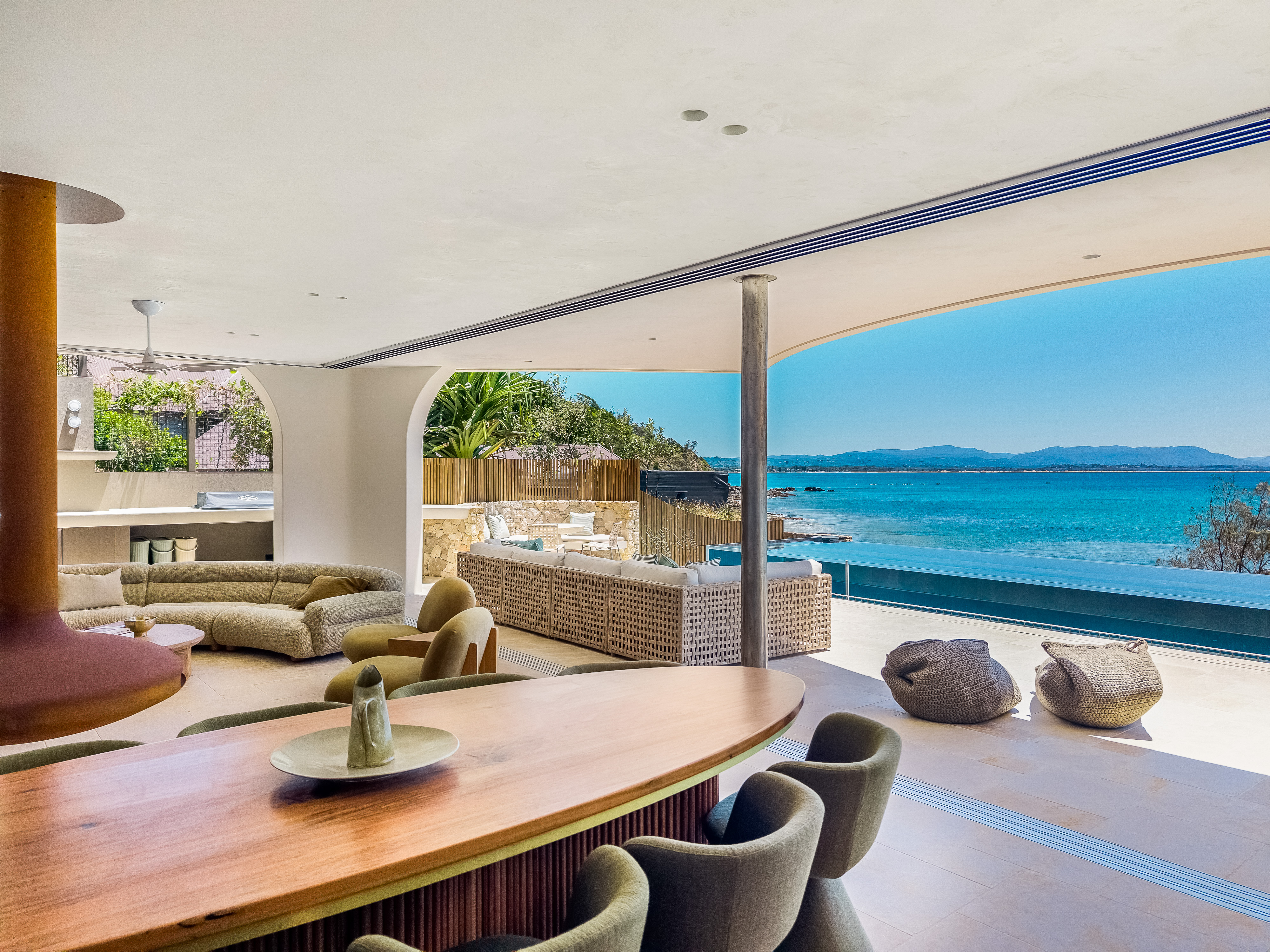 Sweeping ocean views from the open-plan living and kitchen — real estate photography by Media Drive Byron Bay