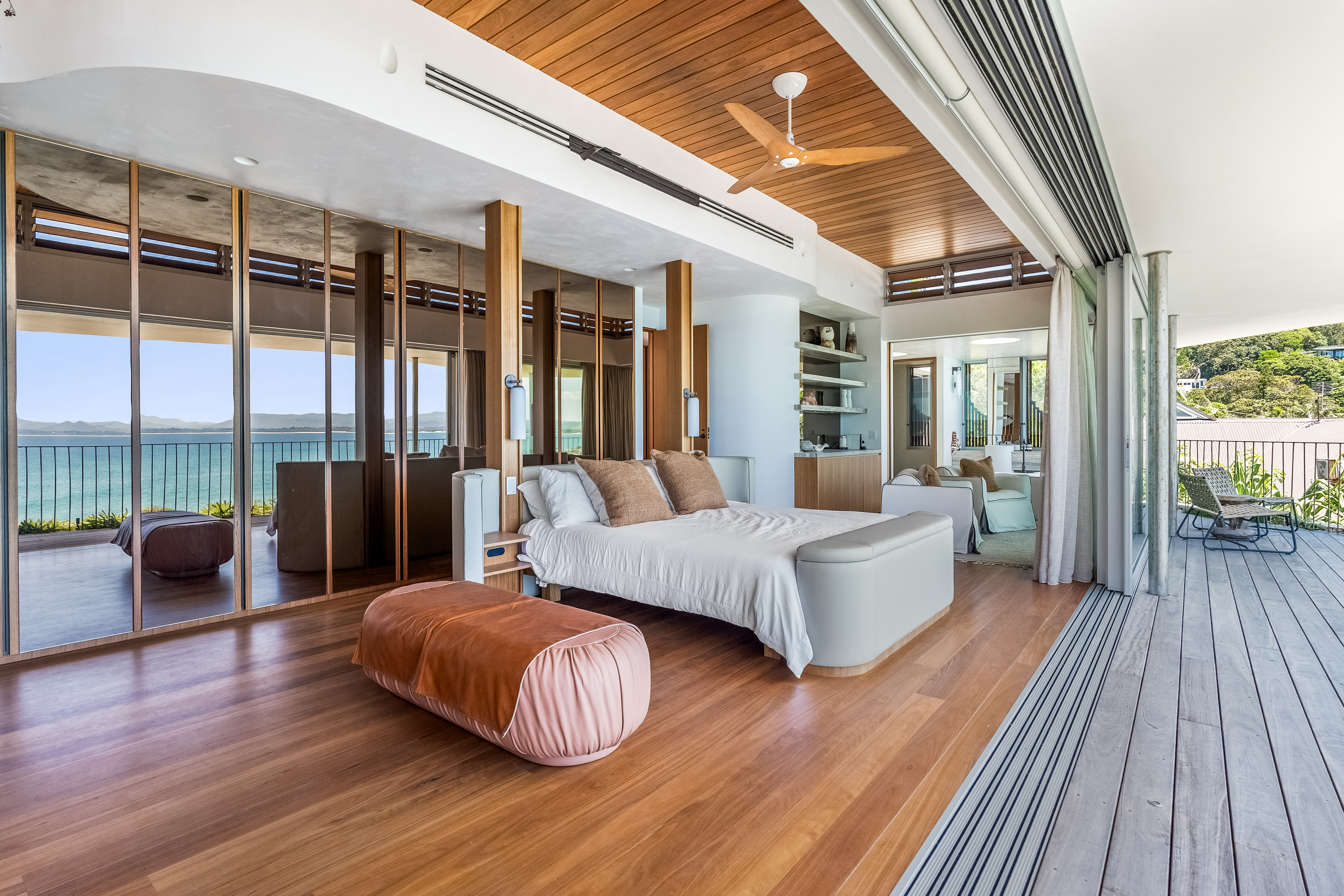 Master bedroom with ocean views — interior real estate photography, Byron Bay