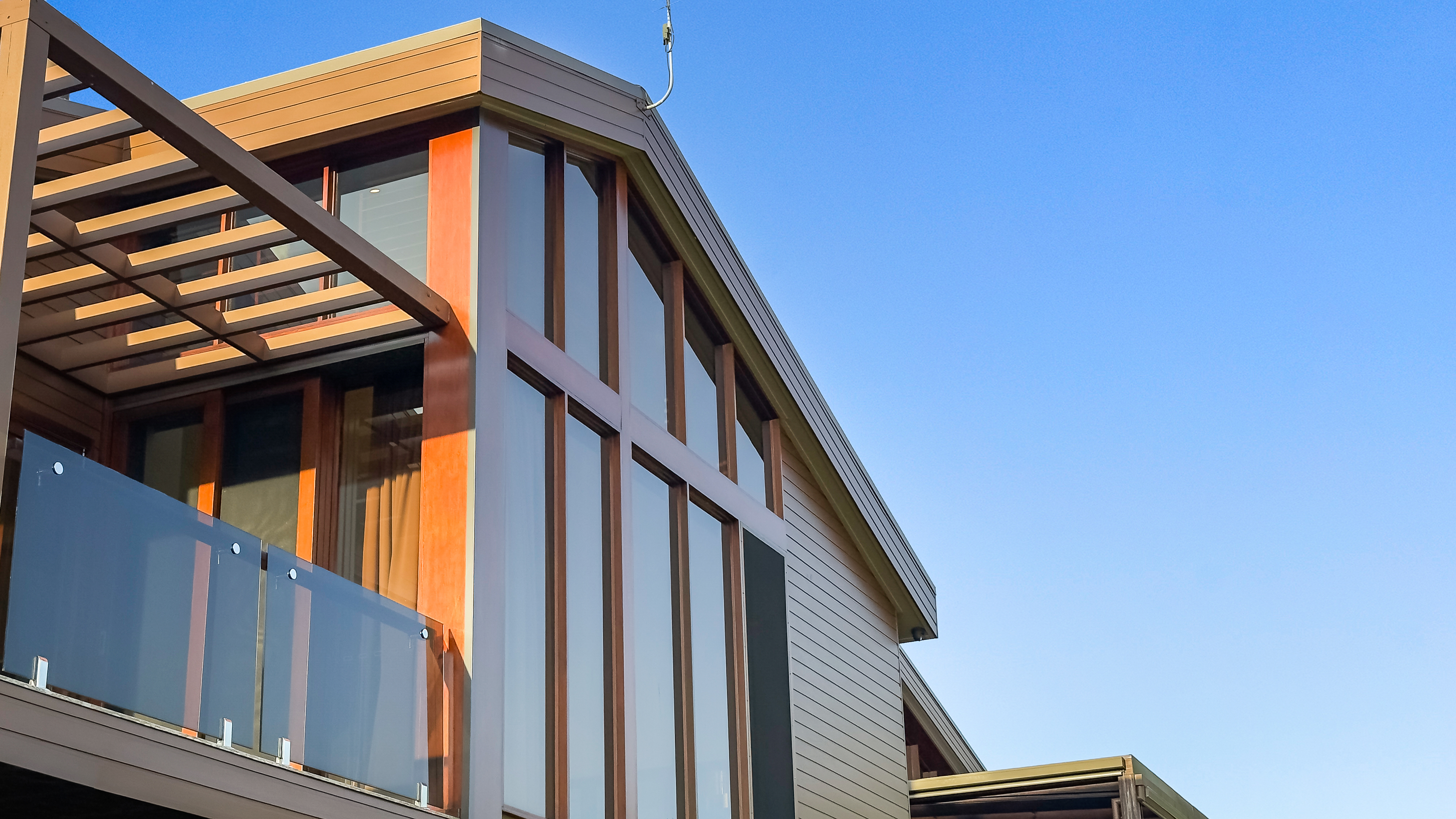 Architectural detail — timber and glass pavilion design, Talofa estate